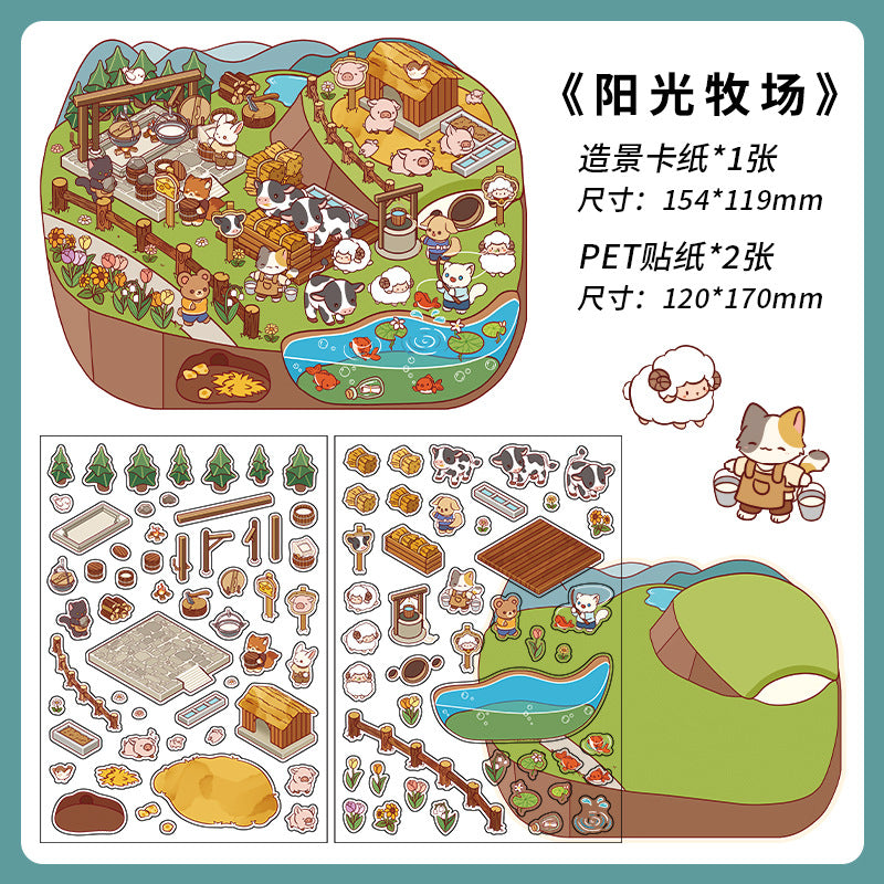 Country-style Eatery DIY 3D Scene Sticker Collection - 4 Cute Miniature Scenes