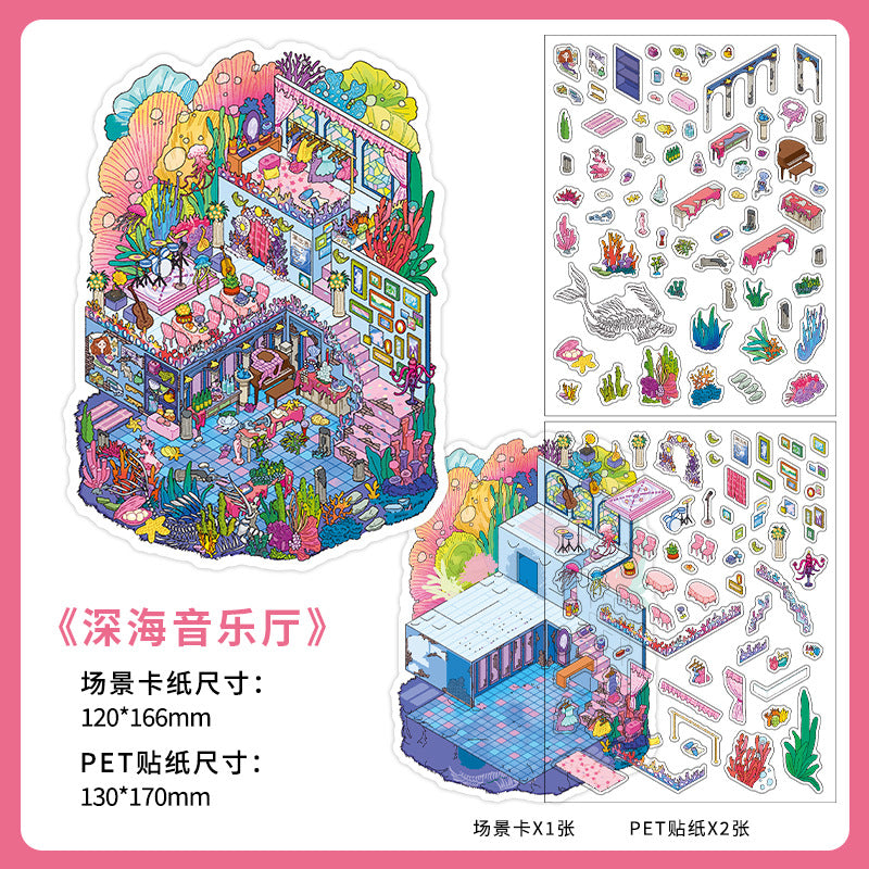 Tiny Alien Wonderlands DIY 3D Scene Sticker Collection - 3 Cute Miniature Scenes