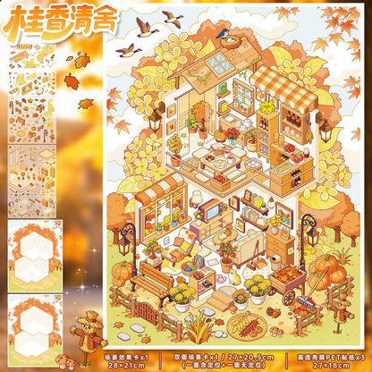 YL175 Four Seasons Chalet DIY 3D Scene Stickers Collection- 4 Cute Miniature Scenes