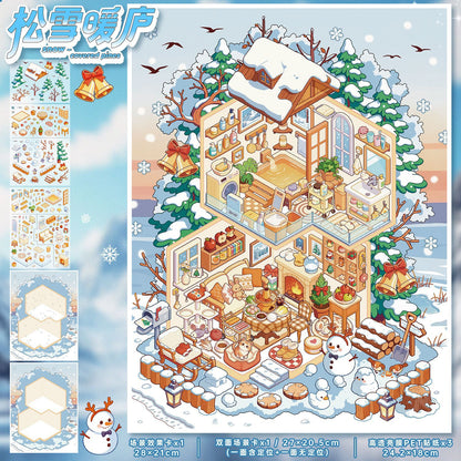 YL175 Four Seasons Chalet DIY 3D Scene Stickers Collection- 4 Cute Miniature Scenes