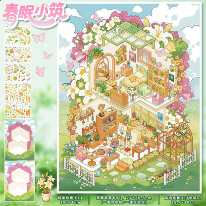 YL175 Four Seasons Chalet DIY 3D Scene Stickers Collection- 4 Cute Miniature Scenes