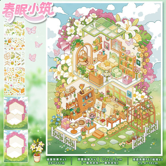 YL175 Four Seasons Chalet DIY 3D Scene Stickers Collection- 4 Cute Miniature Scenes