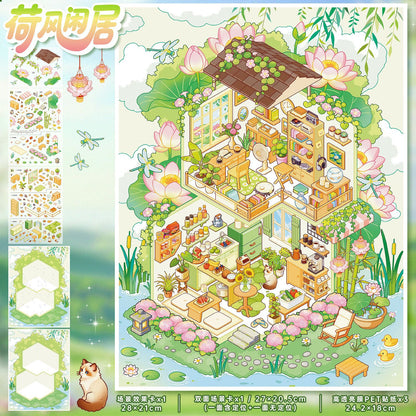 YL175 Four Seasons Chalet DIY 3D Scene Stickers Collection- 4 Cute Miniature Scenes
