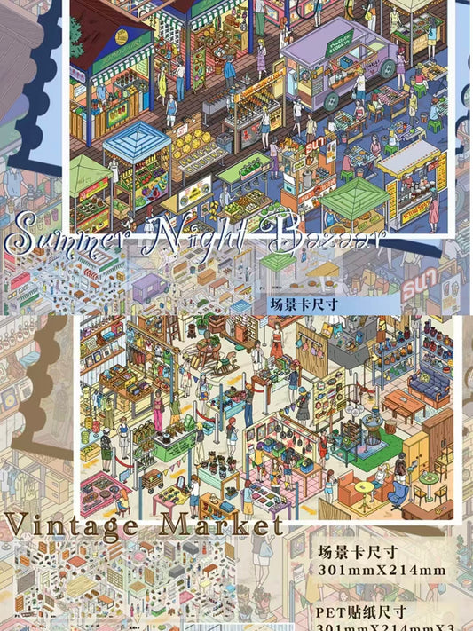 Vintage Market Panorama DIY 3D Scene Sticker Collection - 2 lovely Miniature Scenes