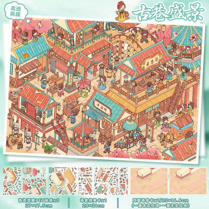 YL175 Old Town Nostalgia DIY 3D Scene Stickers Collection- 8 Cute Miniature Scenes