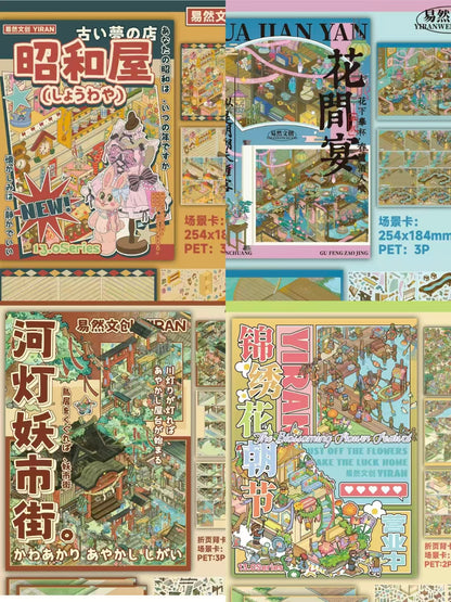 Ancient Floral Scene Stickers DIY 3D Scene Sticker Collection - 4 lovely Miniature Scenes
