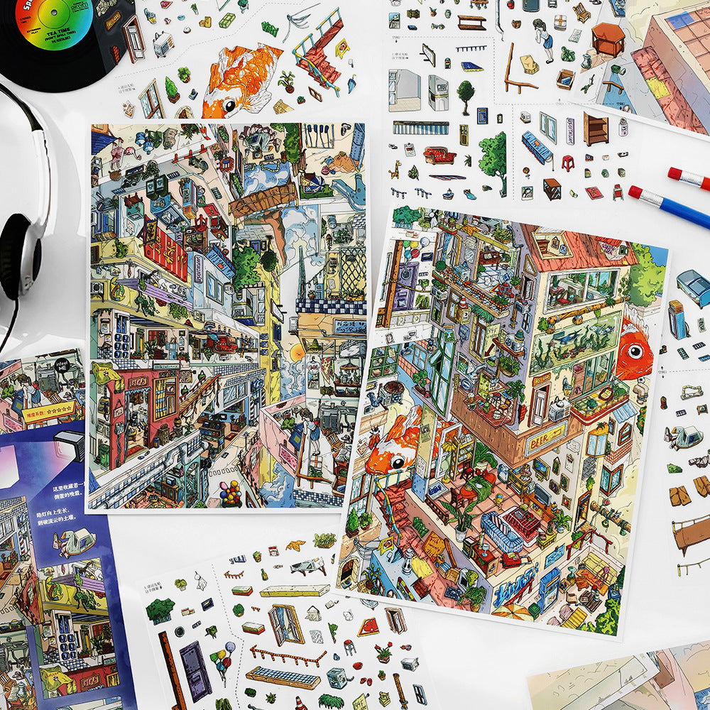 Fantasy Surreal Architecture DIY 3D Scene Sticker Collection - 2 lovely Miniature Scenes