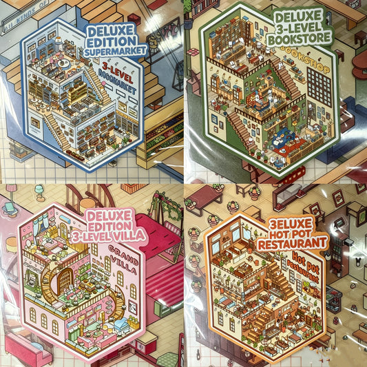 City Blocks 3D Scene Sticker Collection - 4 Cute Miniature Scenes