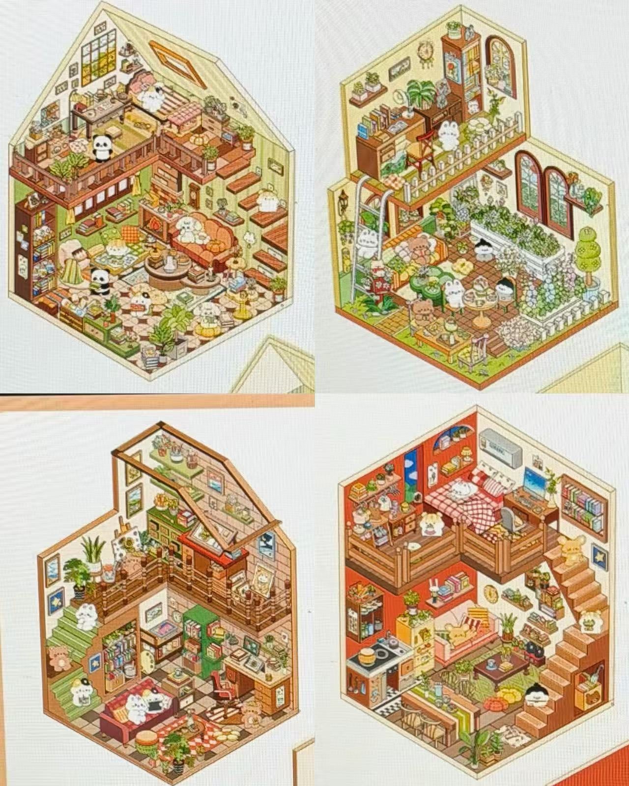 Four Warm Corners DIY 3D Scene Sticker Collection - 4 Cute Miniature Scenes