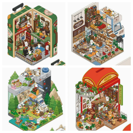 Time Catcher Café DIY 3D Scene Sticker Collection - 4 Cute Miniature Scenes