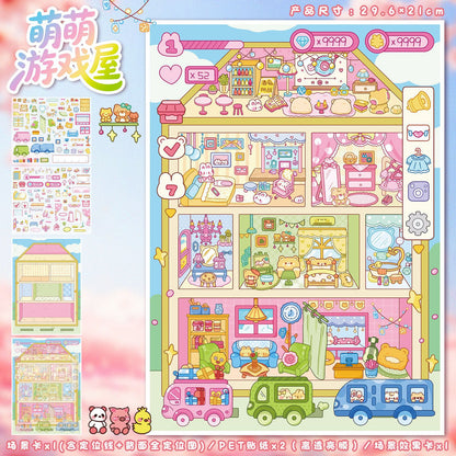 YL160 The Cat Room and  Roses DIY 3D Scene Stickers Collection- 5 Cute Miniature Scenes