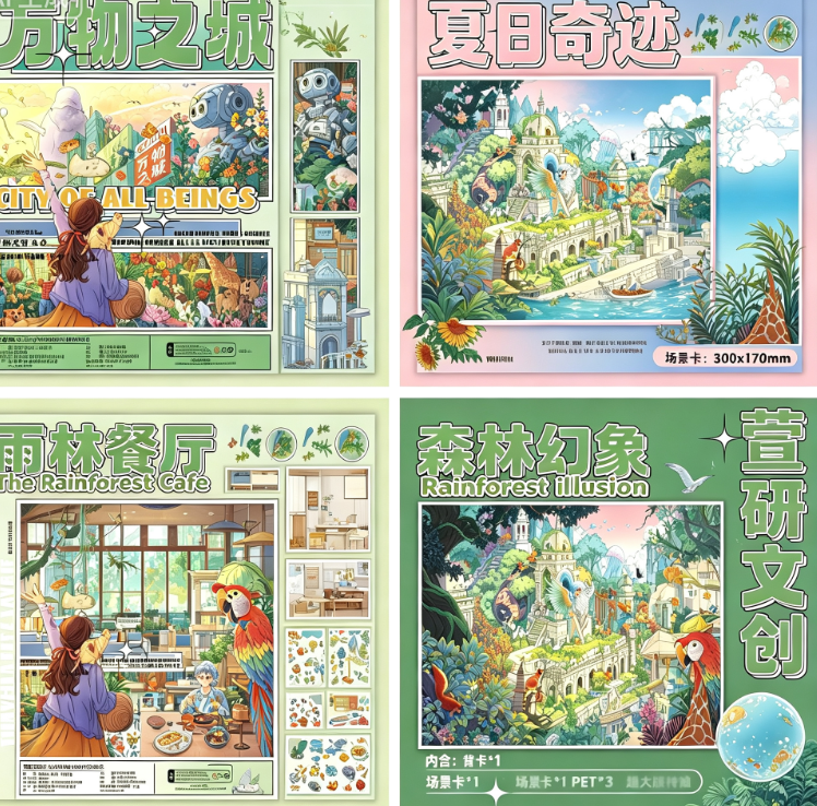 Natural Fantasy Collection DIY 3D Scene Stickers Collection - 4 Cute Miniature Scenes