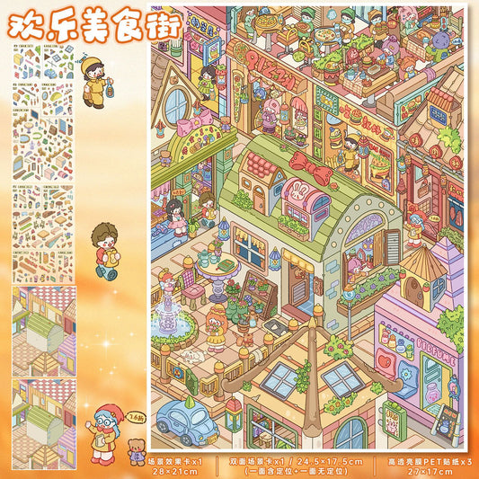 YL175 Old Town Nostalgia DIY 3D Scene Stickers Collection- 8 Cute Miniature Scenes