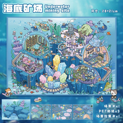 YL160 Realm of Diverse Works DIY 3D Scene Stickers Collection- 4 Cute Miniature Scenes