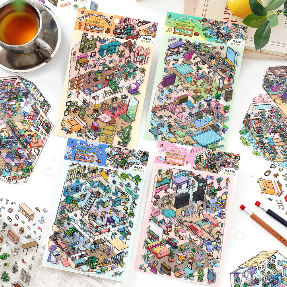 My Little House DIY 3D Scene Sticker Collection - 4 Cute Miniature Scenes