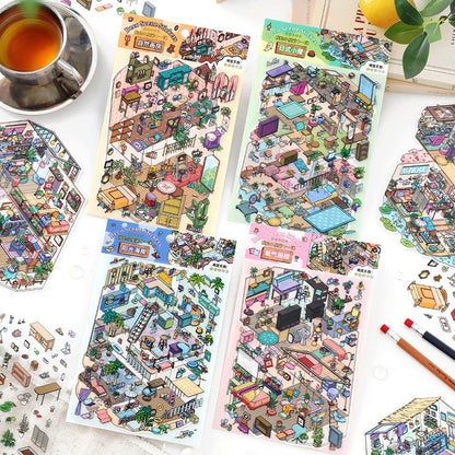 My Little House DIY 3D Scene Sticker Collection - 4 Cute Miniature Scenes