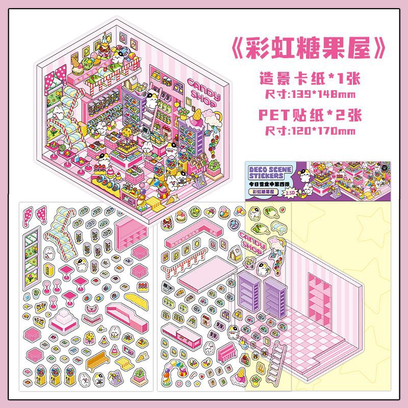 Sweet Fun Foodie Hut DIY 3D Scene Sticker Collection - 4 Cute Miniature Scenes