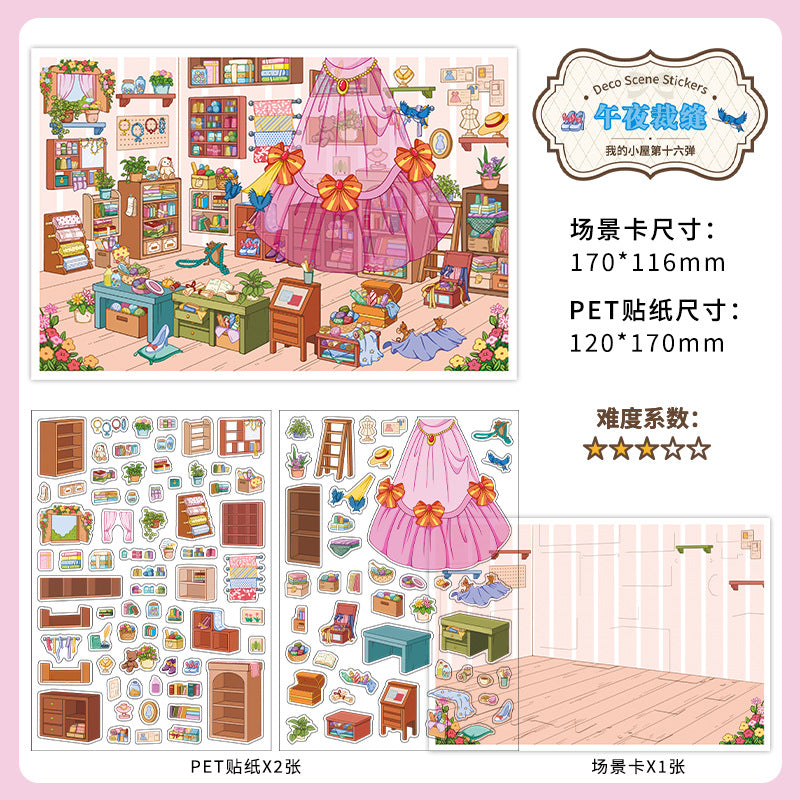 Fairy Tale Fantasy Chamber DIY 3D Scene Sticker Collection - 4 Cute Miniature Scenes