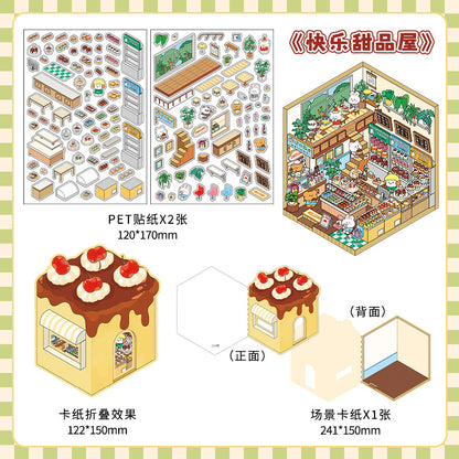 Morning Eatery DIY 3D Scene Sticker Collection - 4 Cute Miniature Scenes