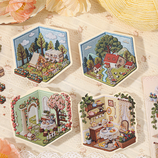 Xiuzhen Spring A  Creative DIY 3D Scene Stickers Collection- 4 Cute Miniature Scenes