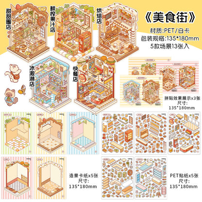 Street Scene DIY 3D Scene Sticker Collection - 2 Cute Miniature Scenes