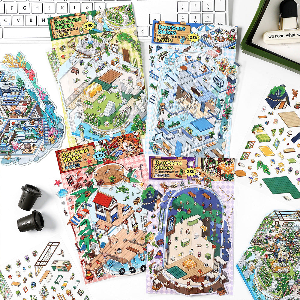 Starry Sea Market DIY 3D Scene Stickers Collection- 4 Cute Miniature Scenes