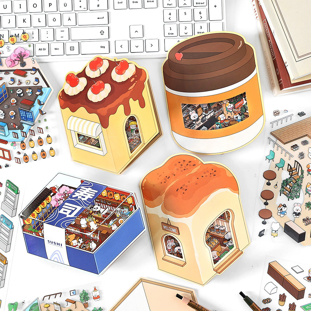Morning Eatery DIY 3D Scene Sticker Collection - 4 Cute Miniature Scenes