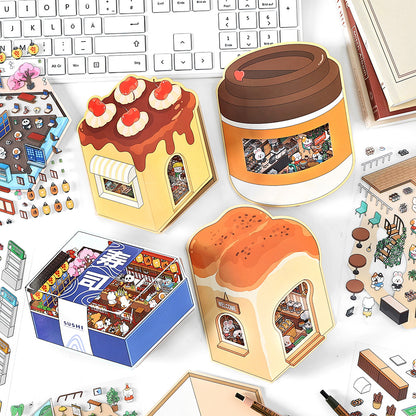 Morning Eatery DIY 3D Scene Sticker Collection - 4 Cute Miniature Scenes