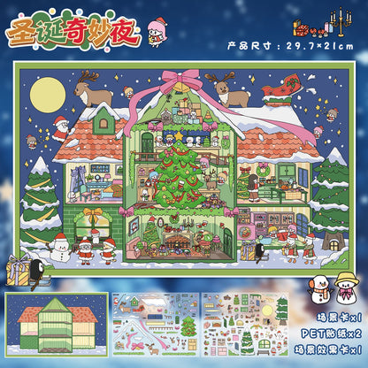 YL160 Christmas theme DIY 3D Scene Stickers Collection- 3 Cute Miniature Scenes
