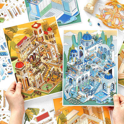 Exotic Coastal Villa DIY 3D Scene Sticker Collection - 2 Cute Miniature Scenes