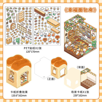 Morning Eatery DIY 3D Scene Sticker Collection - 4 Cute Miniature Scenes