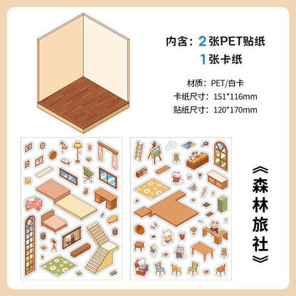 Dwelling DIY 3D Scene Sticker Collection - 4 Cute Miniature Scenes