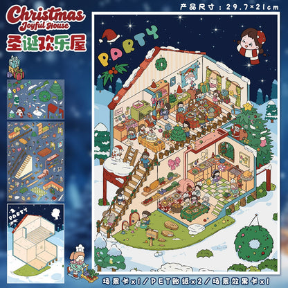 YL160 Christmas theme DIY 3D Scene Stickers Collection- 3 Cute Miniature Scenes
