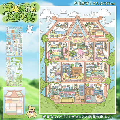 YL160 Sweet Dream Cottages DIY 3D Scene Stickers Collection- 6 Cute Miniature Scenes