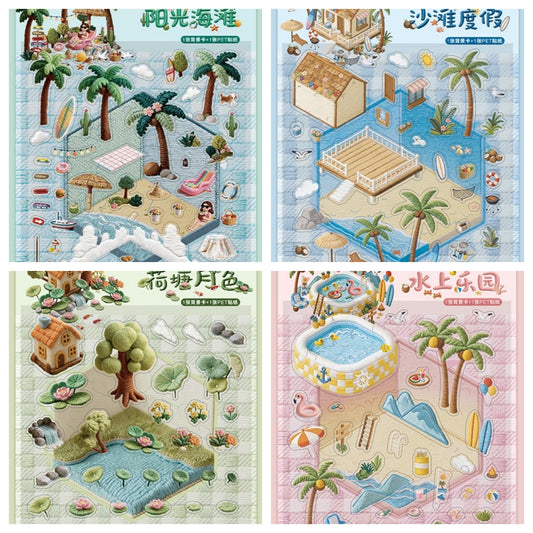 Xiuzhen Spring B  Creative DIY 3D Scene Stickers Collection- 4 Cute Miniature Scenes