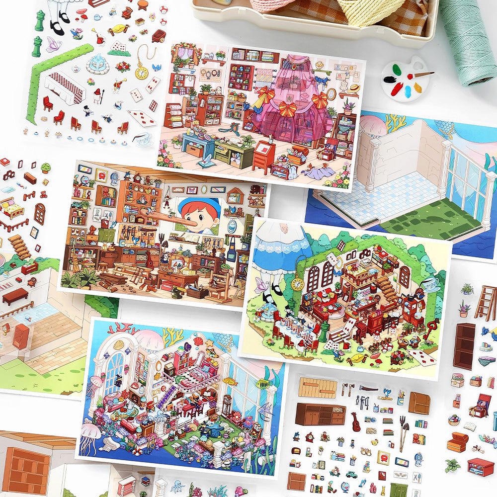 Fairy Tale Fantasy Chamber DIY 3D Scene Sticker Collection - 4 Cute Miniature Scenes