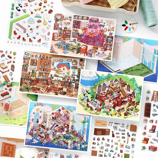 Fairy Tale Fantasy Chamber DIY 3D Scene Sticker Collection - 4 Cute Miniature Scenes