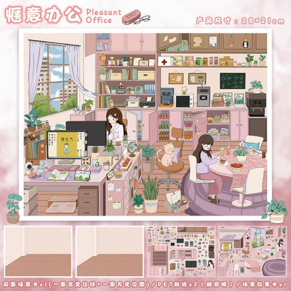 YL160 A Sweet and Warm Little World DIY 3D Scene Stickers Collection- 10 Cute Miniature Scenes