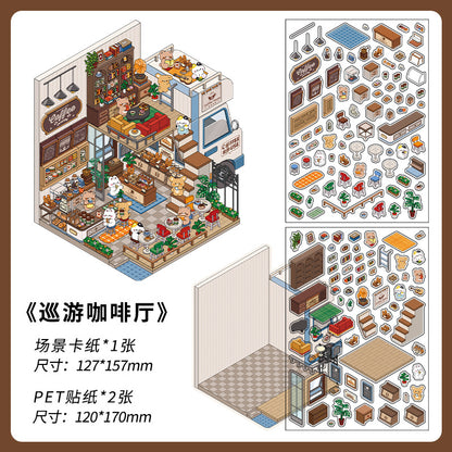 Corner Town DIY 3D Scene Sticker Collection - 4 Cute Miniature Scenes