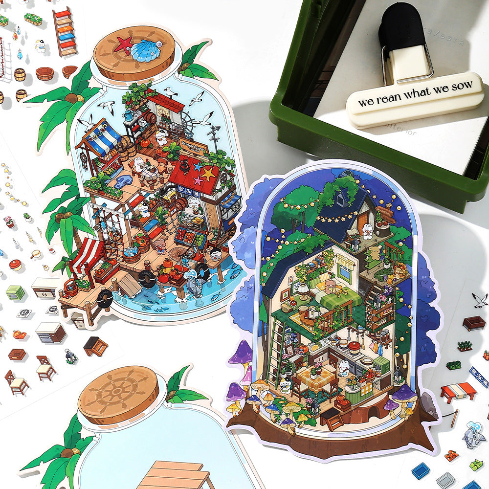Starry Sea Market DIY 3D Scene Stickers Collection- 4 Cute Miniature Scenes