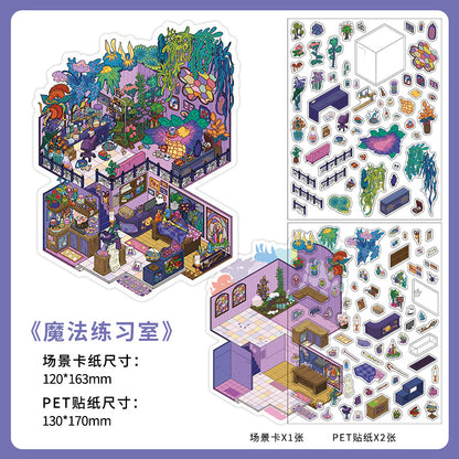 Tiny Alien Wonderlands DIY 3D Scene Sticker Collection - 3 Cute Miniature Scenes