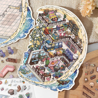 Mountain Moon Hermitage DIY 3D Scene Sticker Collection - 4 lovely Miniature Scenes