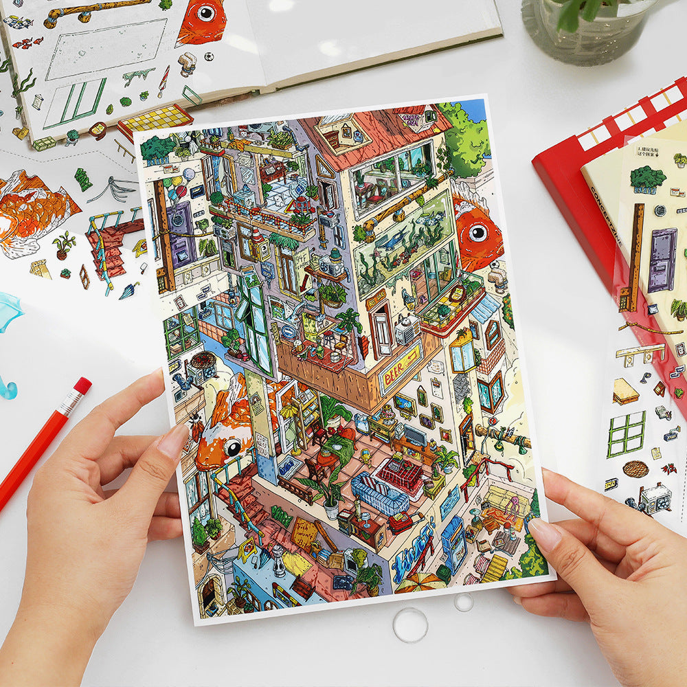 Suspended Floating City DIY 3D Scene Sticker Collection - 2 lovely Miniature Scenes