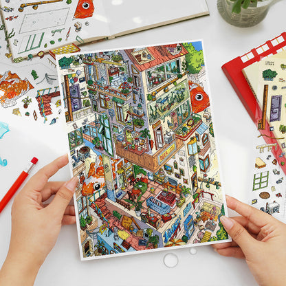 Suspended Floating City DIY 3D Scene Sticker Collection - 2 lovely Miniature Scenes