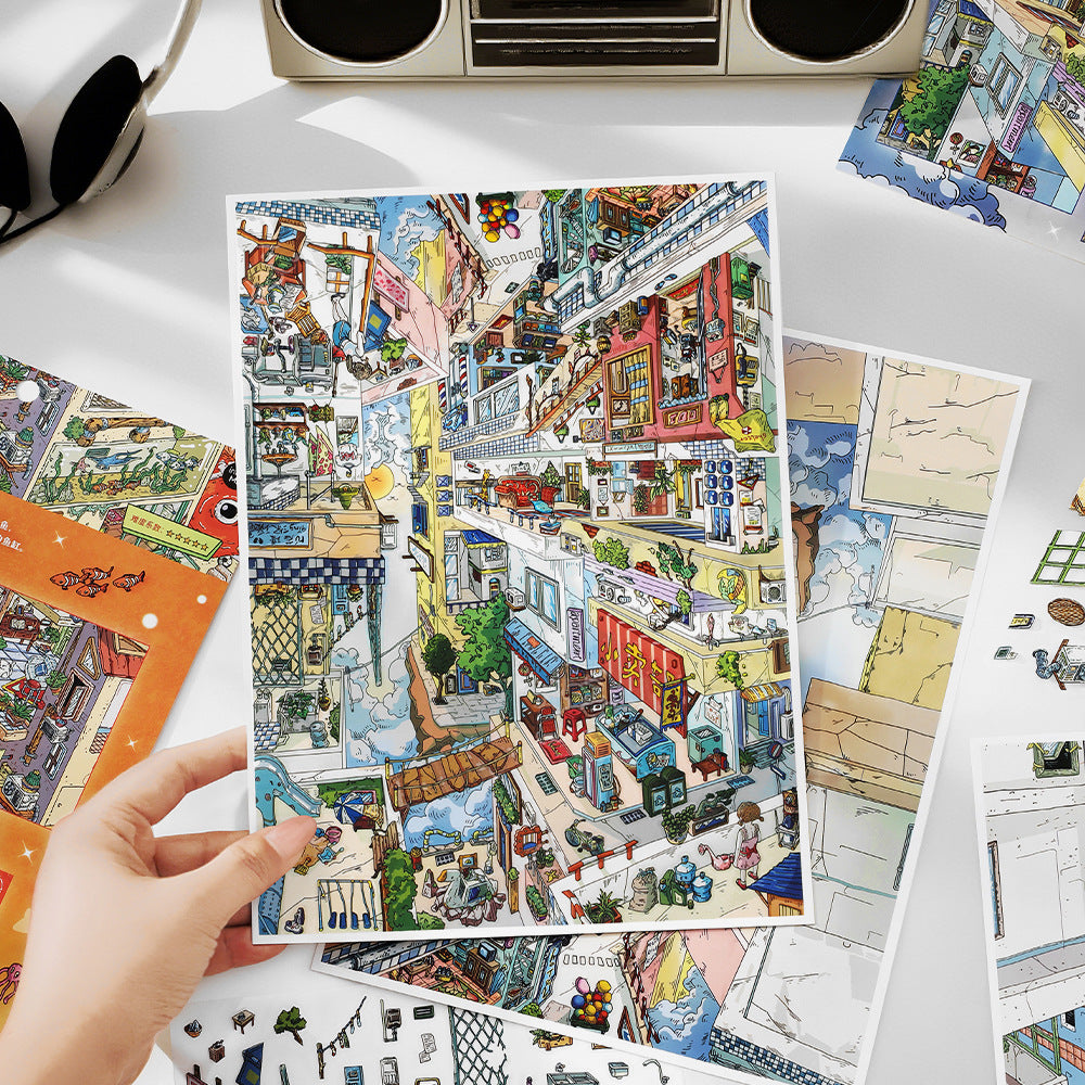 Suspended Floating City DIY 3D Scene Sticker Collection - 2 lovely Miniature Scenes