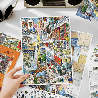 Suspended Floating City DIY 3D Scene Sticker Collection - 2 lovely Miniature Scenes