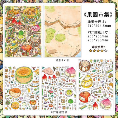 Pastoral Hearth‑scape DIY 3D Scene Sticker Collection - 2 lovely Miniature Scenes