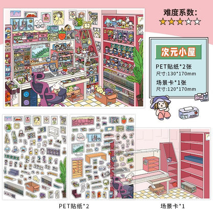 Alternative Style Room DIY 3D Scene Sticker Collection - 4 Cute Miniature Scenes