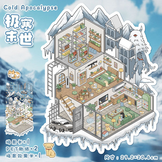 YL160 Fantasy Worlds DIY 3D Scene Stickers Collection- 9 Cute Miniature Scenes