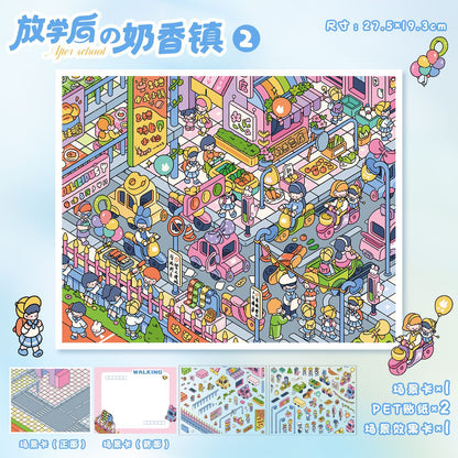 YL160 After-School Series DIY 3D Scene Stickers Collection- 3 Cute Miniature Scenes